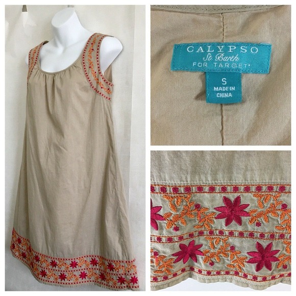 Calypso for Target Womens Dress Sz S Floral Embroidered Toupe/Pink Sheath A-Line - Picture 1 of 10